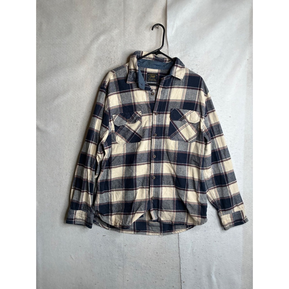 Jachs NY Mens Heritage Flannel Shirt XL Navy Blue Cream Plaid Button Down 6026